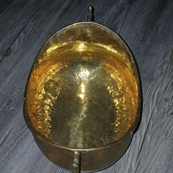 Antique  Hammered Style Brass Footed Tub Decor, Brass Pansy Plant Pot - Picture 5 of 8